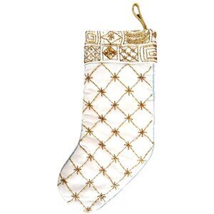 Unbranded Cream Velvet Christmas Stocking Gold Beading Elegant